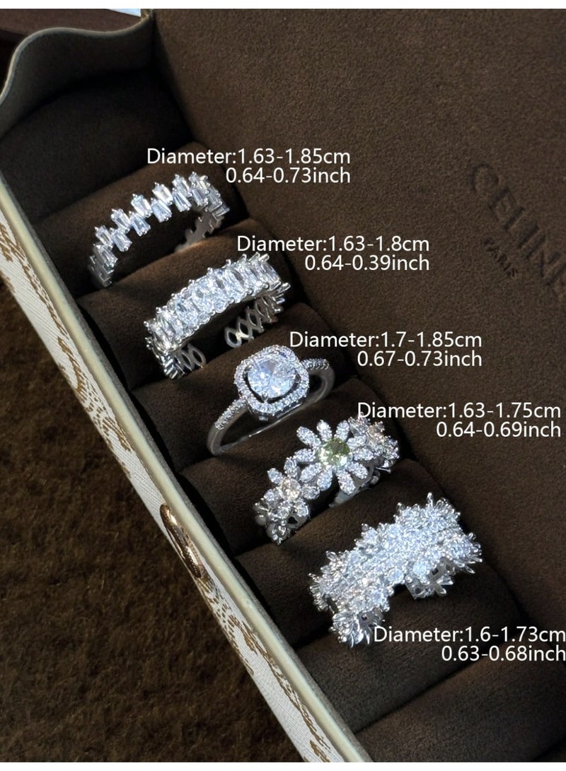 ڤيا مجموعة خواتم نسائية فاخرة عصرية مرصّعة بالزركونيا – 5 قطع - Image 1